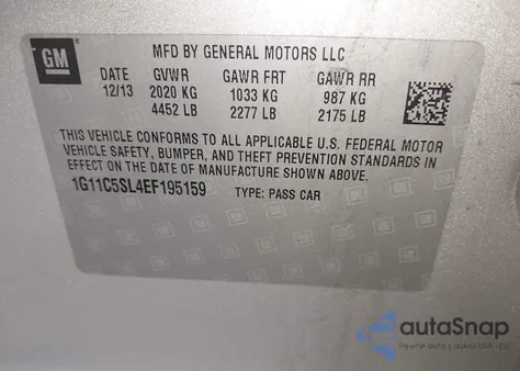 2014 Chevrolet Malibu 1Lt из США, поврежденный, VIN 1G11C5SL4EF195159